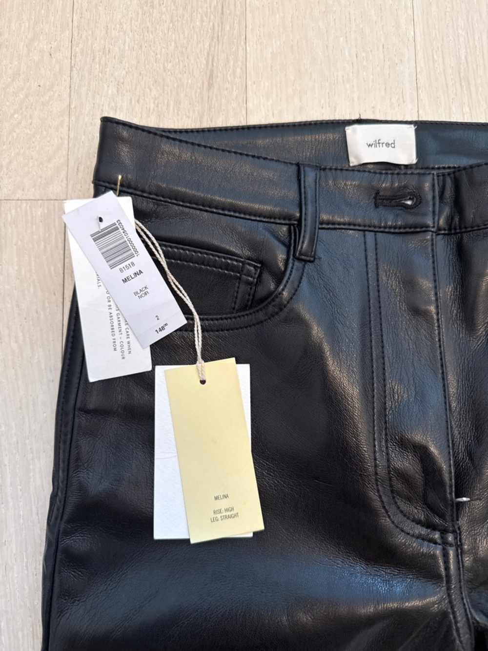 Wilfred Black Faux-Leather High Rise Straight Pants
